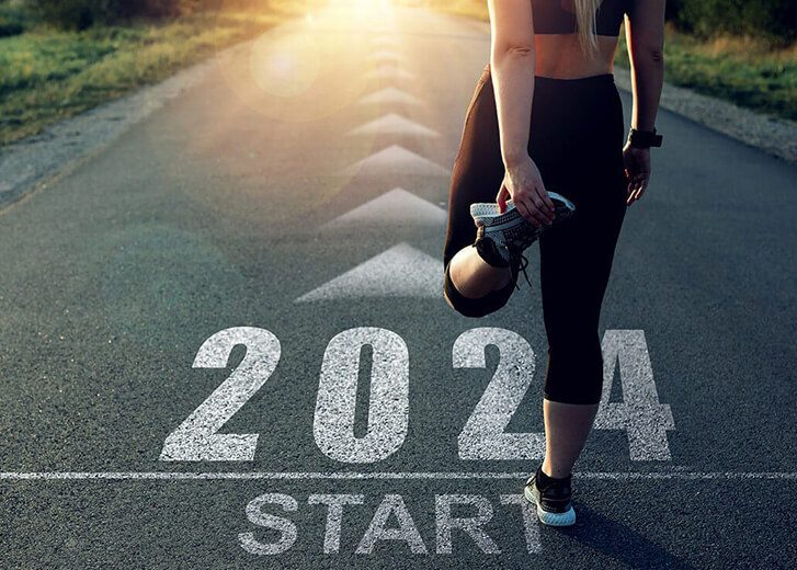 New Year 2024 with new ambitions, challenge, plans, goals and visions.Sports girl who wants to start the year 2024. Concept of new professional achievements in the new year and success